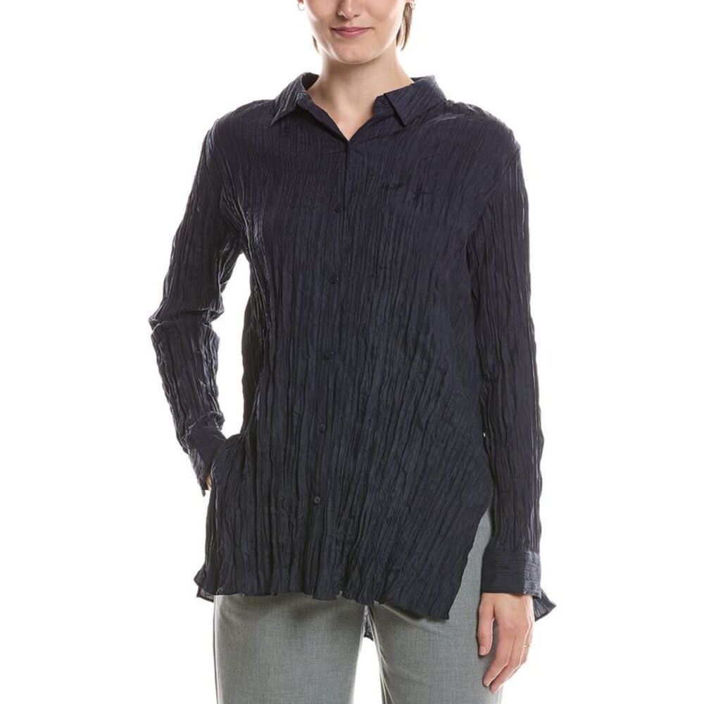 Eileen Fisher Womens Classic Silk Pleat Shirt